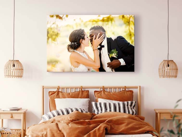 Impresión metálica ChromaLuxe con fotografía de boda