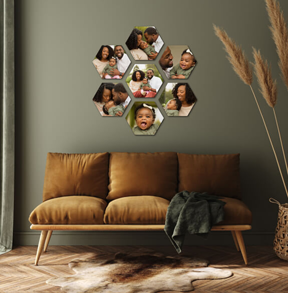 Carreaux muraux ChromaLuxe Hexagon avec photographie de famille