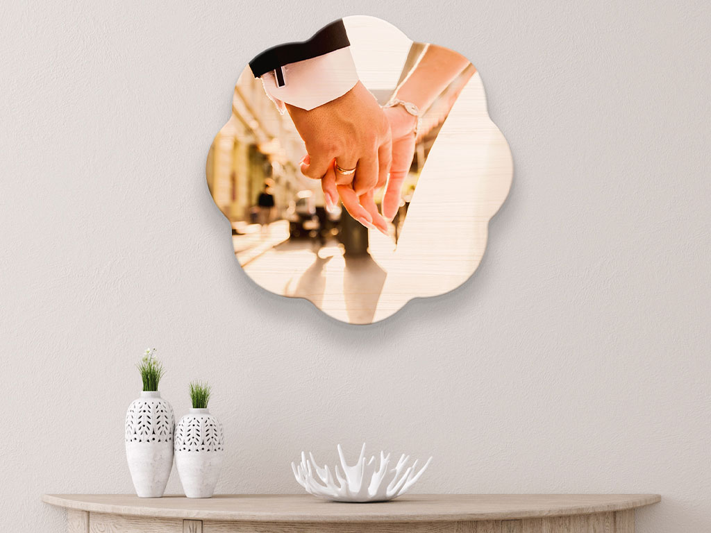 wedding image on flower design holding hands